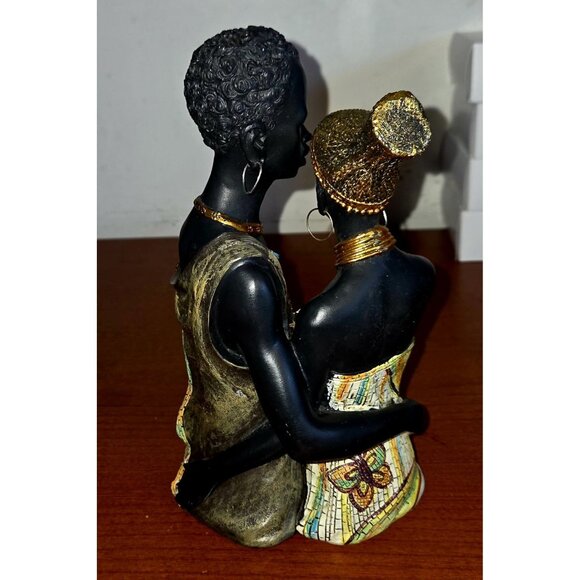 Decorative Resin African Couple Statue with Gold Trim Garments 9 Inch - Picture 5 of 10